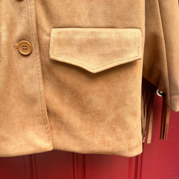 NWT Brown Faux Suede Western Fringe Boho Jacket, Lined, Studded Trim, Size XS - Picture 8 of 11